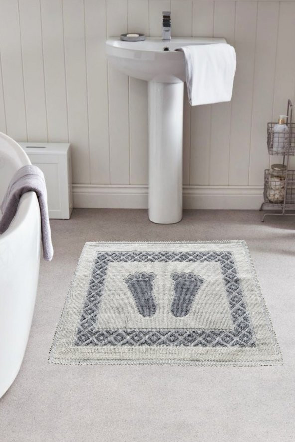 Soffy Doğal Pamuklu Gri & Krem Ayak Paspası Ayak Havlusu 50x70 cm Banyo Paspası ürün görseli 1