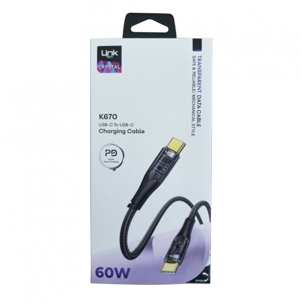 LinkTech K670 Safe Type-C - Type-C 60W 1.3m Örgü Şarj Kablosu - Resim 7