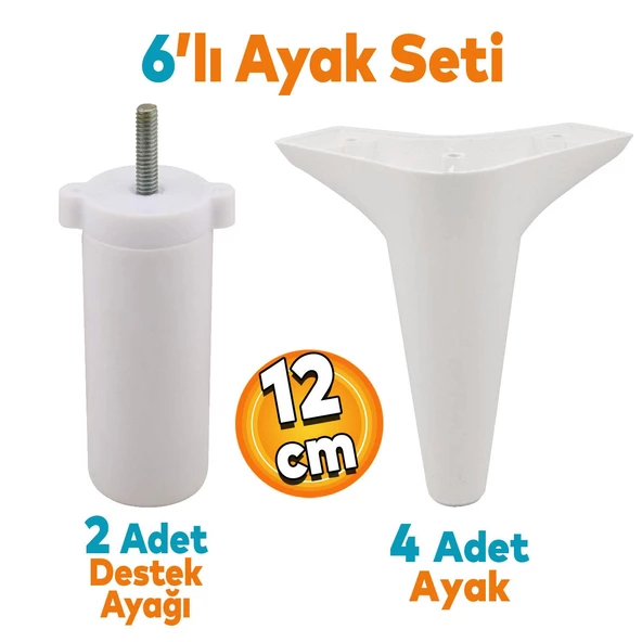 Aspen 6'lı Set Mobilya Tv Ünitesi Çekyat Koltuk Kanepe Baza Destek Ayağı Ayakları 12 Cm Beyaz M8 ürün görseli 1