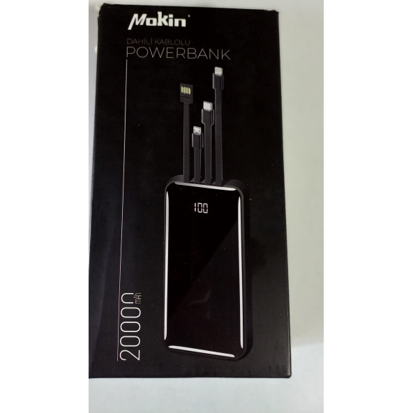 ASLANTİC MOKİN 20000MAH 3 KABLOLU POWERBANK  SİYAH ürün görseli 1
