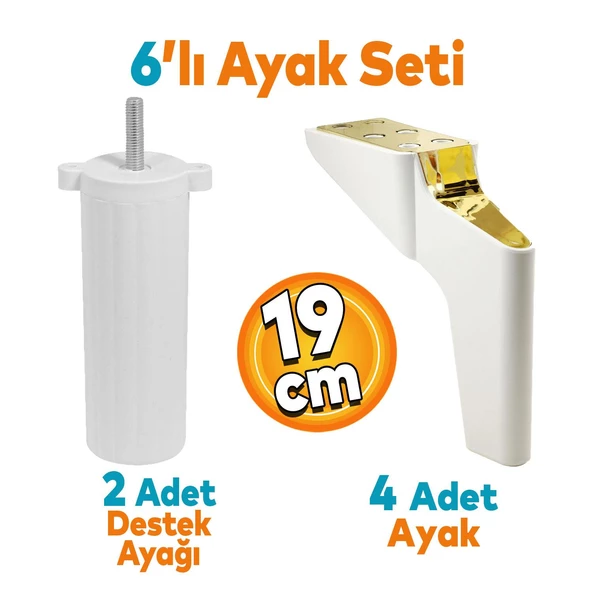 Logan 6'lı Set Mobilya Tv Ünitesi Konsol Koltuk Kanepe Destek Ayağı 19 Cm Beyaz Altın Ayakları M8 ürün görseli 1