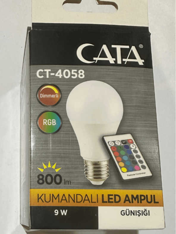 Cata CT-4058 9W 2700K (Sarı) RGB Kumandalı Led Ampul E27 Duylu (8 Adet) ürün görseli 1