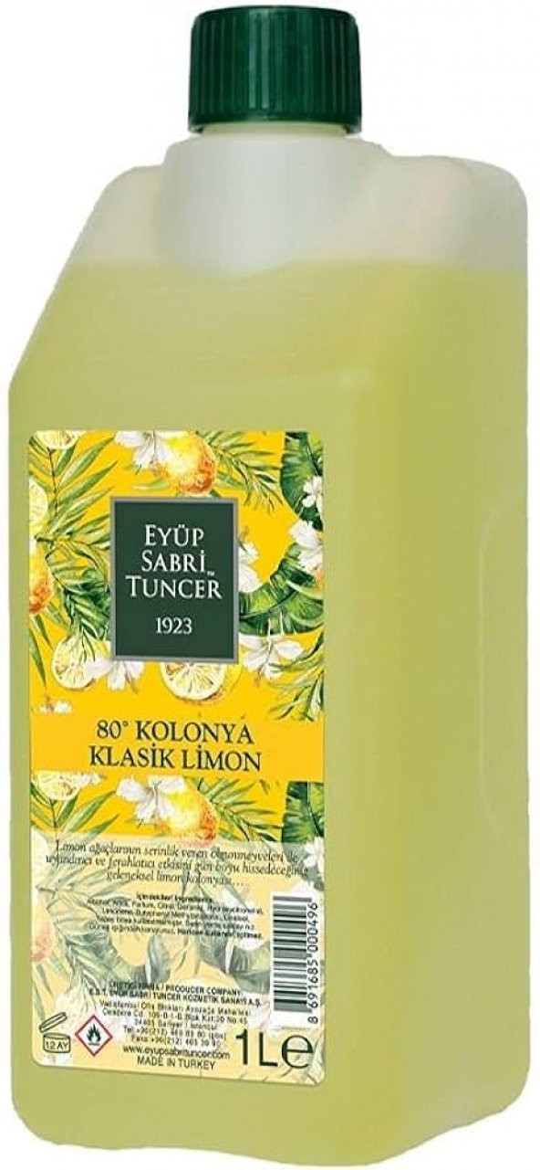 Eyüp Sabri Tuncer Klasik Limon Kolonyası 1 lt - Koruma Kilitli Kapak ürün görseli 1