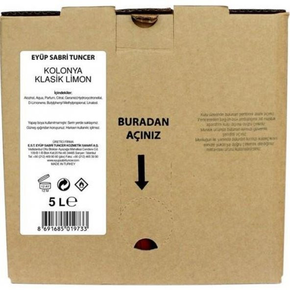 Eyüp Sabri Tuncer Klasik Limon Kolonyası 5 lt - Bag in Box ürün görseli 1