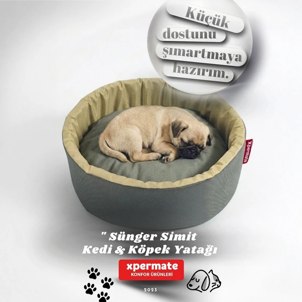 XPERMATE Sünger Simit Küçük Irk Köpek Yatağı Ve Kedi Yatağı 45 Cm Antrasit Bej XPETSNGR45SMT ürün görseli 1