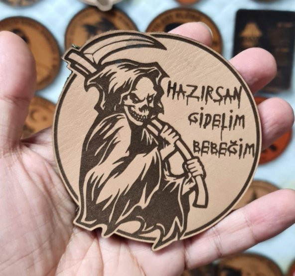Hazırsan Gidelim Bebeğim Azrail Deri PEÇ  -Arma - Leather Patch - Resim 2