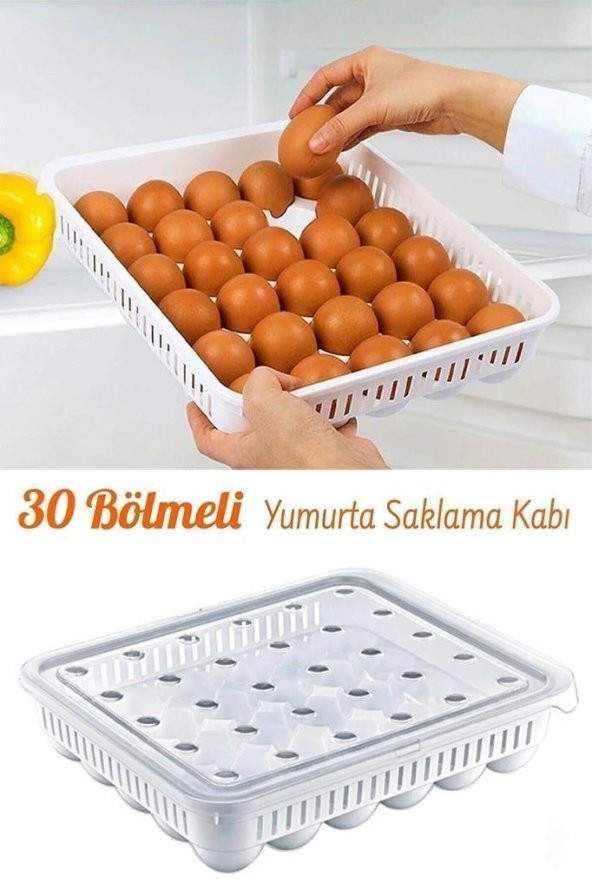 30lu Plastik Kapaklı Yumurta Saklama Kabı Düzenleyici Organizeri Beyaz ürün görseli 1