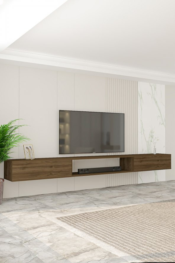 Givayo Mobilya Troya Tv Ünitesi 250 cm Duvara Monte 3 Modül Ceviz ürün görseli 1