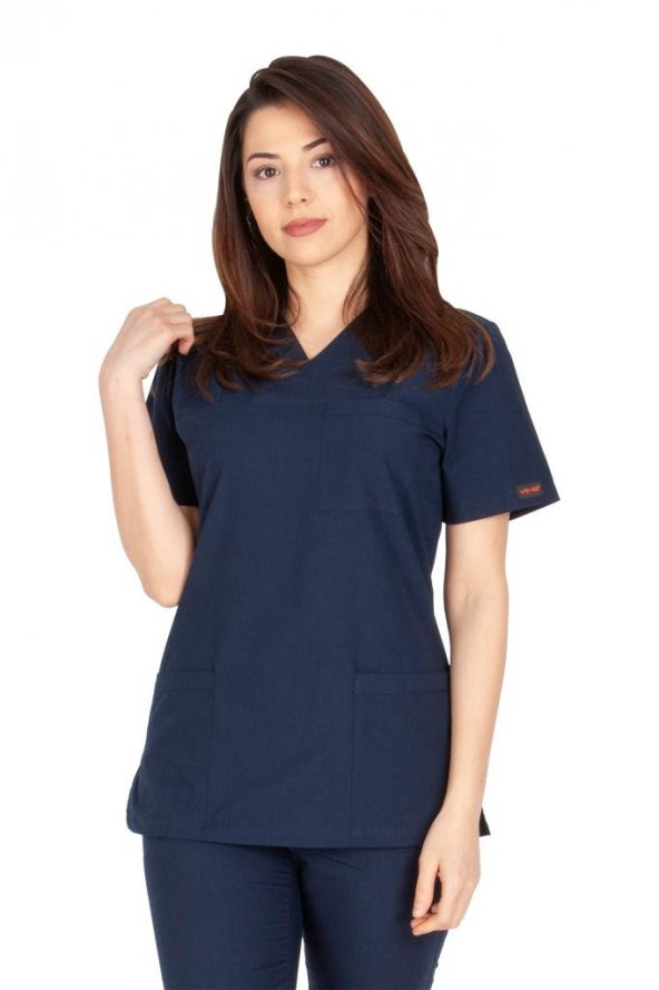 Kadın Doktor Hemşire Forması Scrubs Alpaka Kumaş Hastane Nöbet Tek Üst (Zarf Yaka Klasik Kol) ürün görseli 1