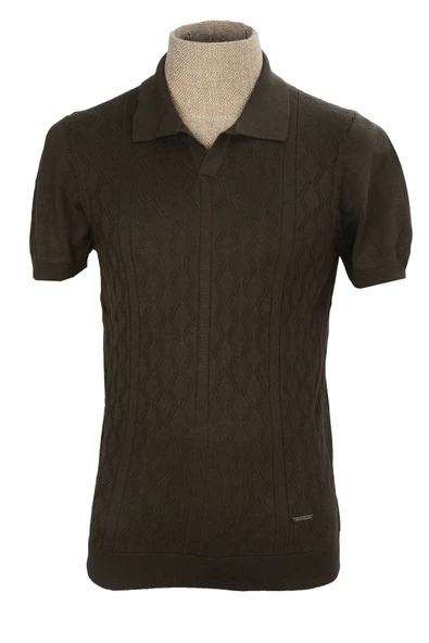 Cengiz İnler Desenli Merserize Polo Yaka Erkek Triko T-shirt ürün görseli 1