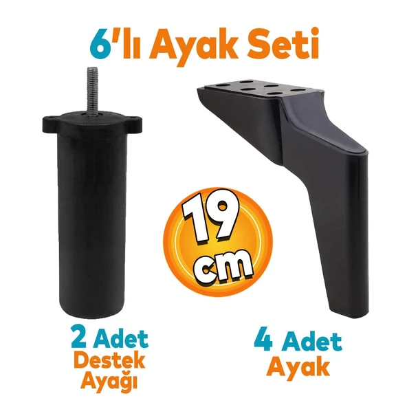 Logan 6'lı Set Mobilya Tv Ünitesi Konsol Koltuk Kanepe Destek Ayağı 19 Cm Siyah Ayakları M8 Civata ürün görseli 1