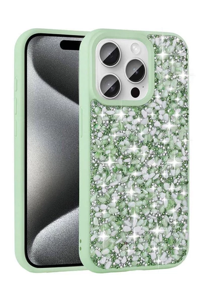 iPhone 15 Pro Kılıf Parlak Taşlı Tasarım Linea Kapak ürün görseli 1