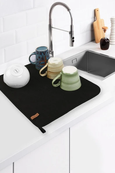 Microfiber Bulaşık Kurutma Matı 46x36 cm Kurulama Bezi Kurutma Örtüsü Tezgah Üstü Siyah ürün görseli 1