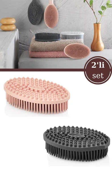 2 Adet Vücut Masaj Fırçası, Çift Taraflı Sırt Kese Banyo Duş Bebek Masaj Yumuşak Fırça Füme+Pembe ürün görseli 1
