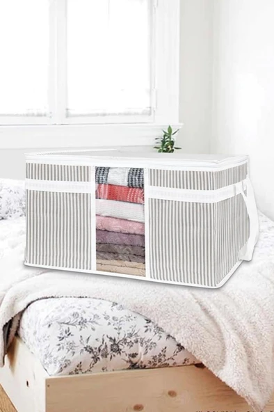 Flosoft Pencereli Yastık Hurcu, Yastık Havlu Kıyafet Çamaşır Hurcu Düzenleyici 75x40x40cm ürün görseli 1