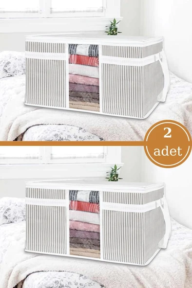 2 Adet Pencereli Yastık Hurcu, Yastık Havlu Kıyafet Çamaşır Hurcu Düzenleyici 75x40x40cm 2’li Set ürün görseli 1