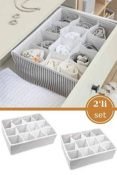 2 Adet 12 Bölmeli Çekmece İçi Düzenleyici, Çok Amaçlı Bebek Çamaşır Çorap Eşarp Organizer 2’li Set ürün görseli 1