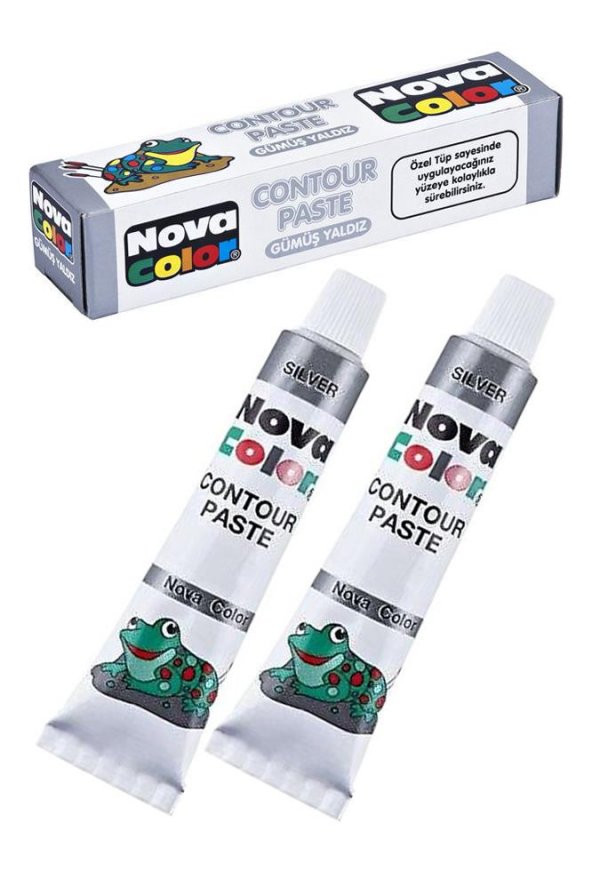 Gümüş Gri Kontür Boyası 25 ml 2 Adet Cam Vitray Boyası Kontur Silver Vitray Çalışması ürün görseli 1