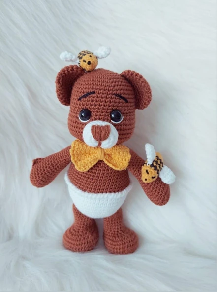 Papyonlu Tombik Ayıcık Amigurumi Organik Oyuncak ürün görseli 1