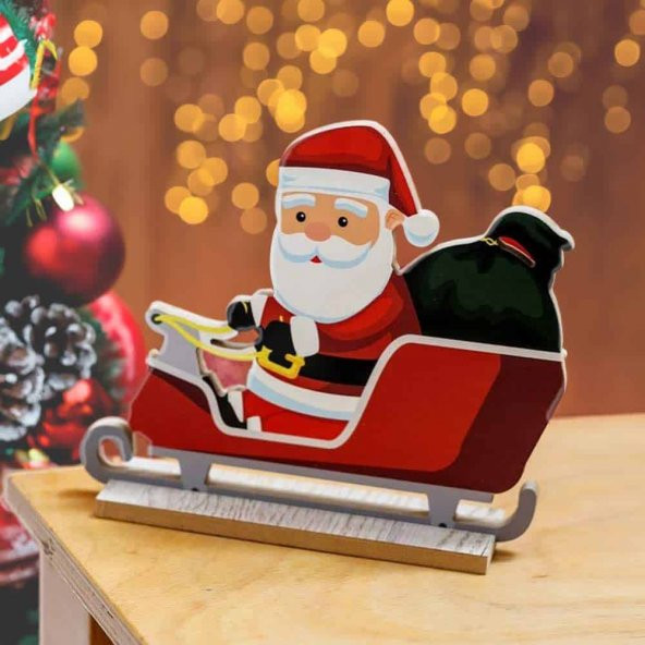 Yılbaşı Dekoru Ahşap Kızaklı Noel Baba 20 CM ürün görseli 1