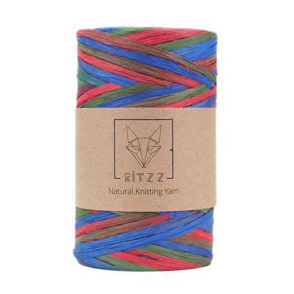 Ebruli Soft Rafya İp Ritzz R015 Yeşil Mavi Kırmızı (150G) ürün görseli 1