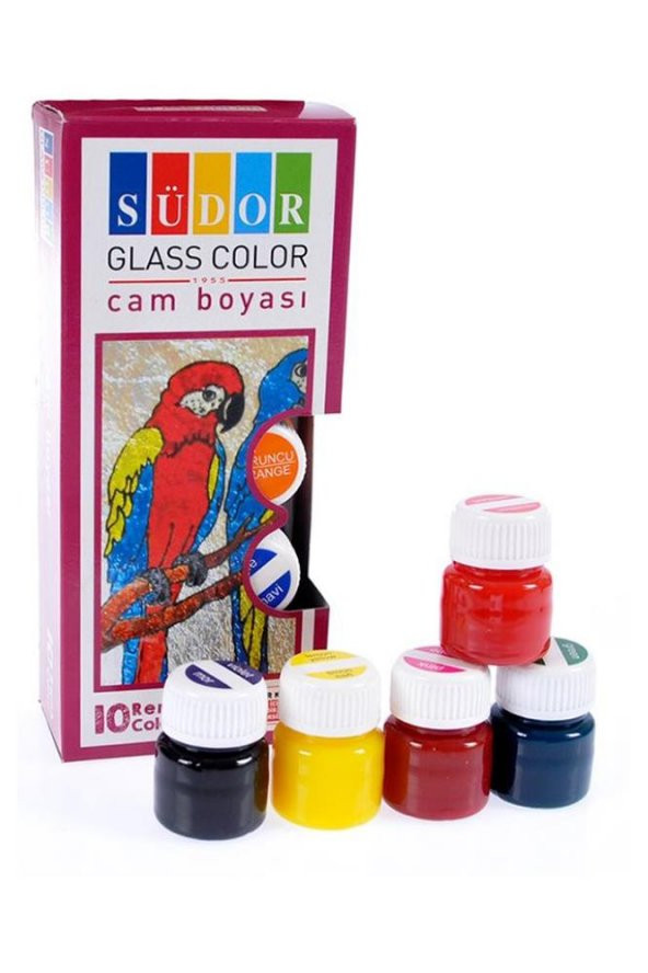Cam Boyası 10 Renk 15 ml ve Siyah Kontur Boyası 1 Paket Fırça 3 Adet Cam Vitray Boyama Seti Cam Boyama Seti ürün görseli 1