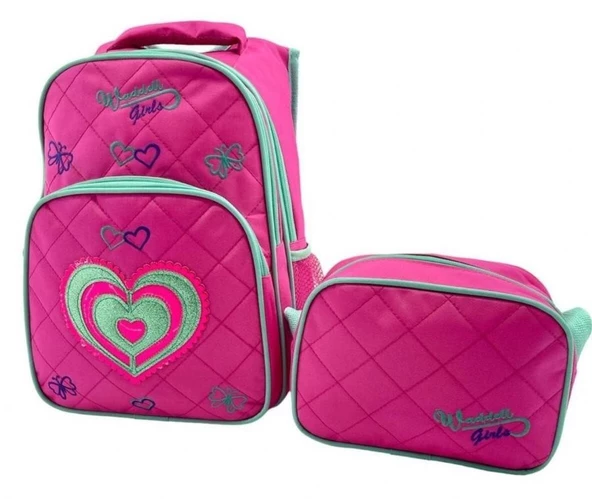 Waddell Bag Pembe Kalp Okul Sırt Çantası - Waddell Kız Okul Çanta Seti ürün görseli 1