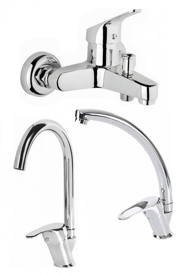 Kustar Krom Mix 3Lü Banyo Batarya Seti Duş Mutfak Lavabo Bataryası ürün görseli 1