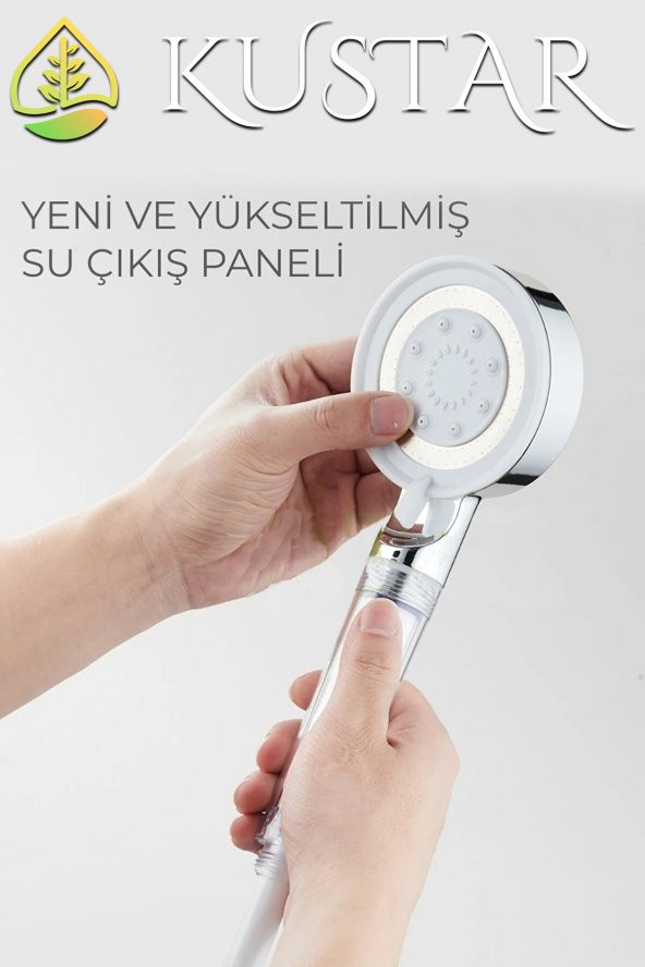 Kustar 5 Fonksiyonlu Krom Beyaz Çelik Filtreli Kireç Önleyici Yüksek Basınçlı Tasarruflu Banyo Duş Başlığı ürün görseli 1