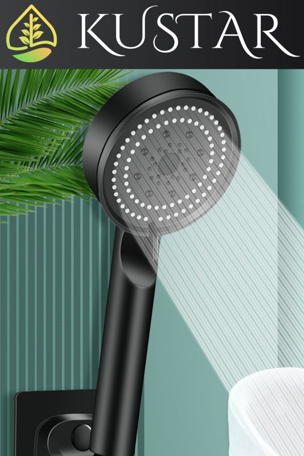 Kustar 5 Fonksiyonlu Spray Modlu Siyah Duş Başlığı Yumuşak Soft Akış Modlu Duş Başlığı ürün görseli 1