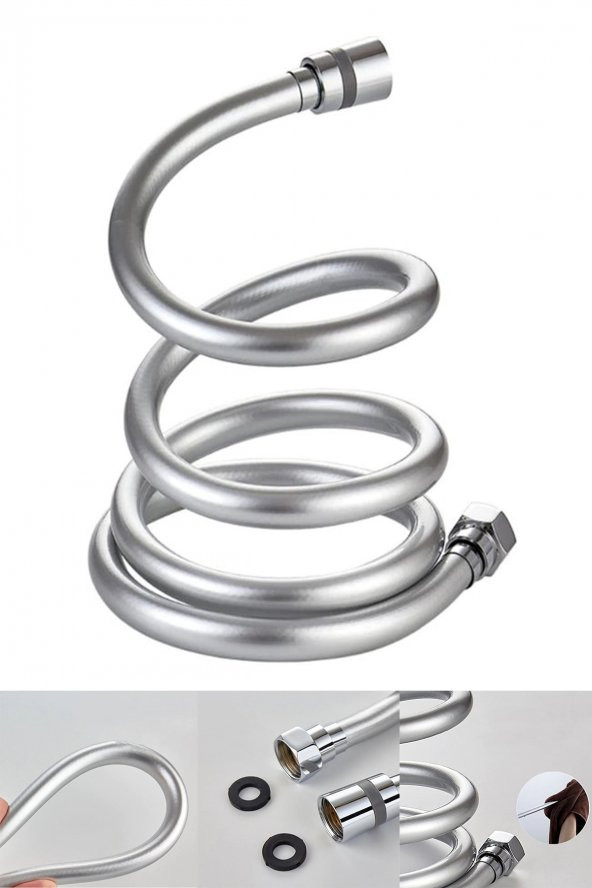Kustar Gümüş Pvc Banyo Duş Hortumu Dayanıklı Banyo Musluk Duş Hortum 1,5 Metre ürün görseli 1