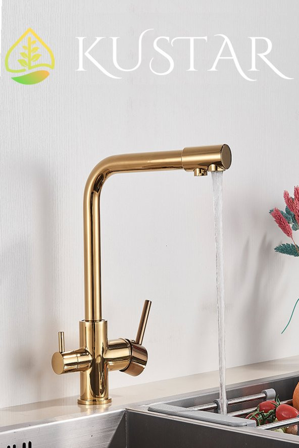 Kustar Gold 3 Yollu Arıtma Çıkışlı Aç Kapa Mutfak Eviye Bataryası ürün görseli 1