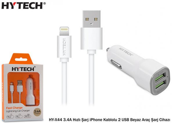 Hytech HY-X44 3.4A Hızlı Şarj iPhone Lightning Kablolu Araç Şarj Seti ürün görseli 1