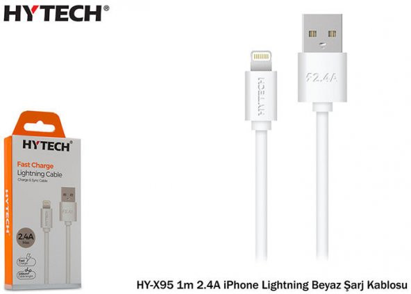 Hytech HY-X95 1m 2.4A iPhone Lightning Beyaz Şarj Kablosu ürün görseli 1