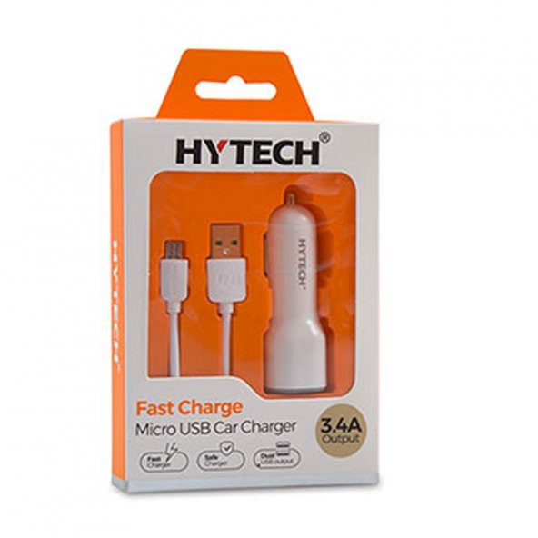 Hytech HY-X42 3.4A Hızlı Şarj Micro USB Kablolu 2 USB Beyaz Araç Şarj Cihazı ürün görseli 1