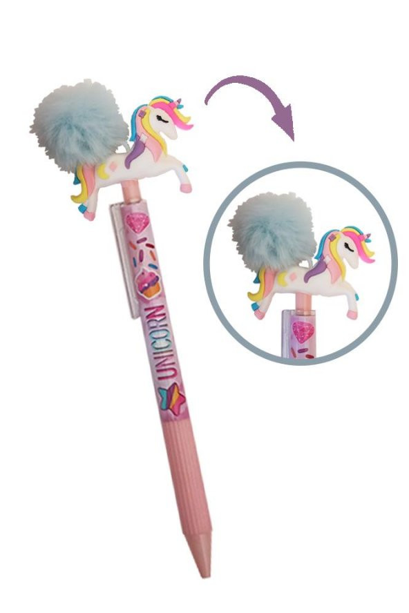 Unicorn Ponponlu Versatil Kalem Mavi 1 Adet Tek Boynuzlu Pompom 0,7 Uçlu Kalem Hediye Kalem Figürlü Sevimli Kalem ürün görseli 1