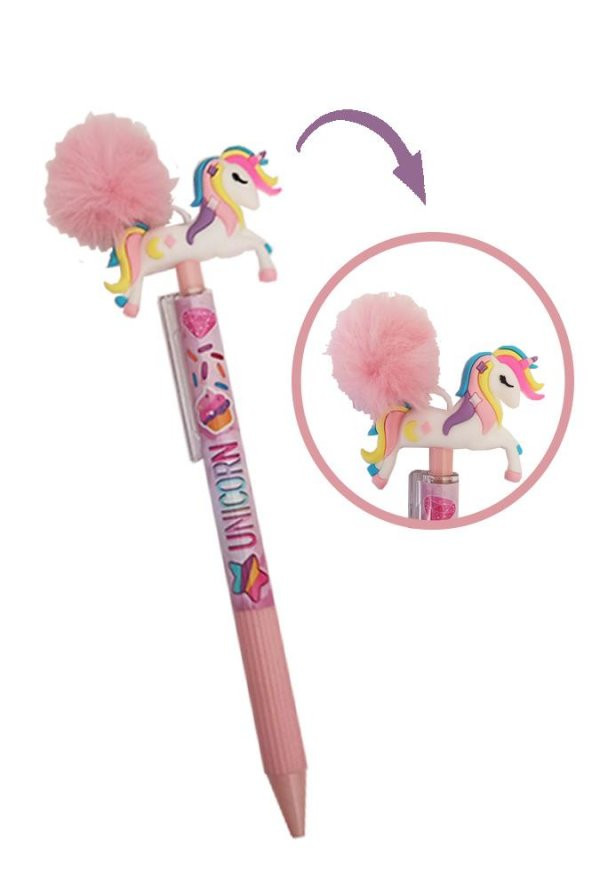 Unicorn Ponponlu Versatil Kalem Pembe 1 Adet Tek Boynuzlu Pompom 0,7 Uçlu Kalem Hediye Kalem Figürlü Sevimli Kalem ürün görseli 1