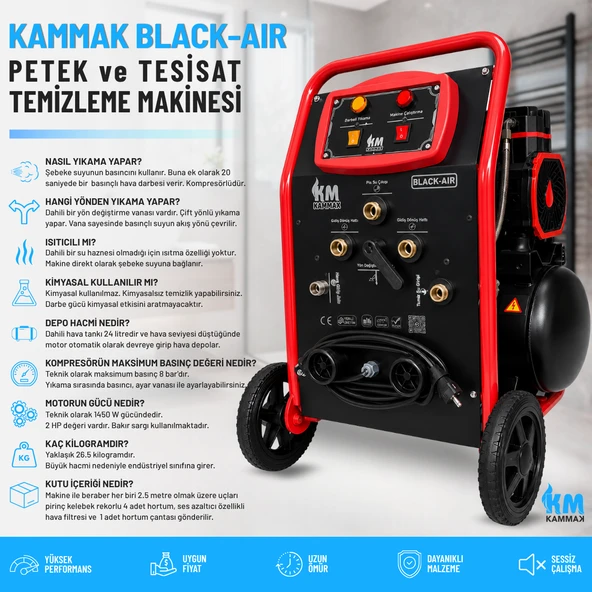 Havalı Darbeli 2HP 24LT Kompresörlü Petek Temizleme Makinası Black-Air ürün görseli 1