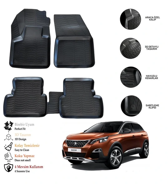 Peugeot 3008 2016 Sonrası 3D Havuzlu Paspas OTL ürün görseli 1