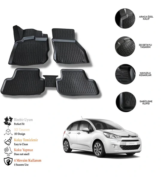 Citroen C3 2017 Sonrası 3D Havuzlu Paspas OTL ürün görseli 1