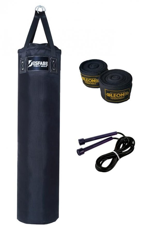 Desfabe Polydes 120x30 Cm Kolonlu Boks Kum Torbası Siyah+El Sargı Bandajı+Atlama İpi ürün görseli 1