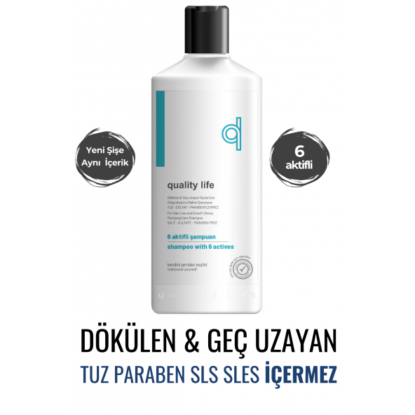 Quality Life 6 Aktifli Saç Dökülmesine Karşı Şampuan Hızlı Saç Uzatan Tuzsuz Parabensiz Dökülme Karşıtı ürün görseli 1
