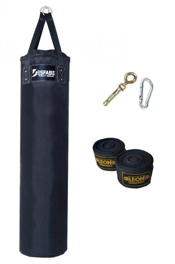 Desfabe Polydes 120x30 Cm Kolonlu Boks Kum Torbası Siyah+Askı Aparatı+El Sargı Bandajı ürün görseli 1