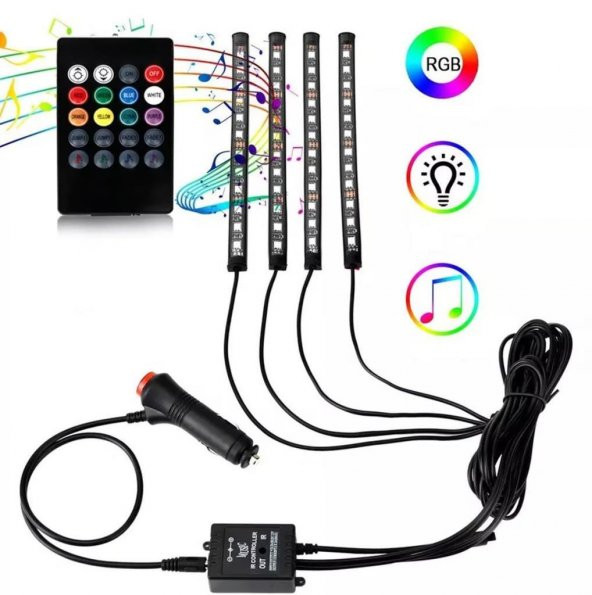 4 Parçalı Uzaktan Kumandalı Ayak Altı Aydınlatma 12 Led Çok Renkli Müzikli Araba Ledi ürün görseli 1