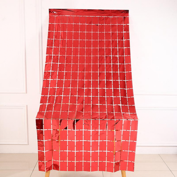 Metalize Kırmızı PötiKare Desenli Arka Fon Süs 100x200 cm ürün görseli 1