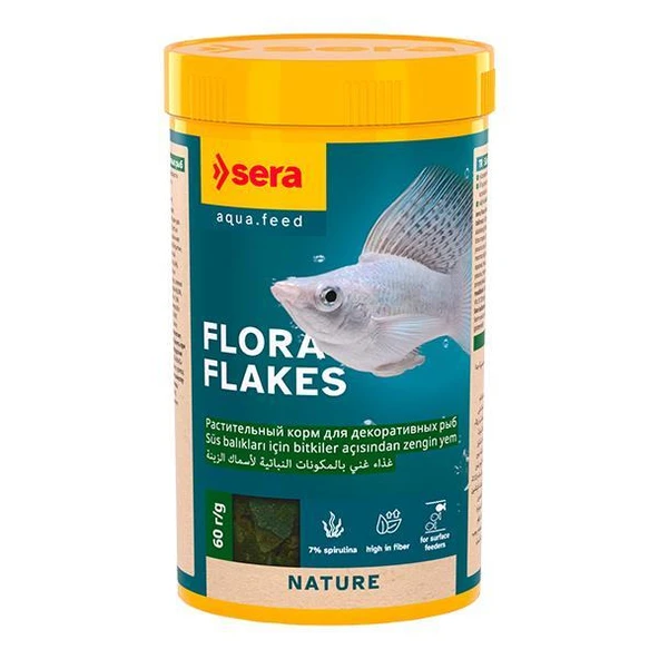 Sera Flora Flakes Nature 250 ml  60 g Skt: 12/2028 Orjinal Kutusunda Bitkisel Pul Balık Yemi ürün görseli 1