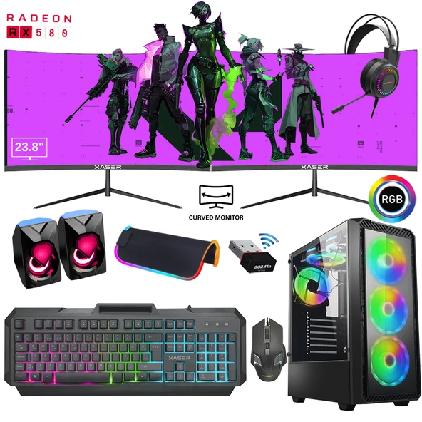 Xaser Xsr366 i7 4770 16GB Ram 512GB SSD 8GB RX580 Ekran Kartı 24" Dual Curved Oyun Hazır Sistem ürün görseli 1