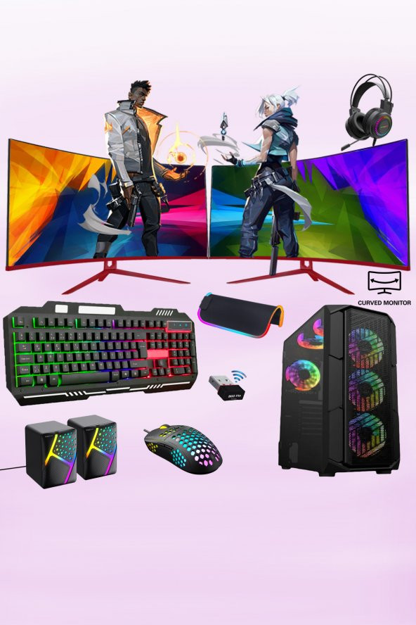Xaser Xsr372 i7 6700 16GB Ram 512GB SSD 8GB RX580 Ekran Kartı 24" Dual Curved Oyun Hazır Sistem ürün görseli 1