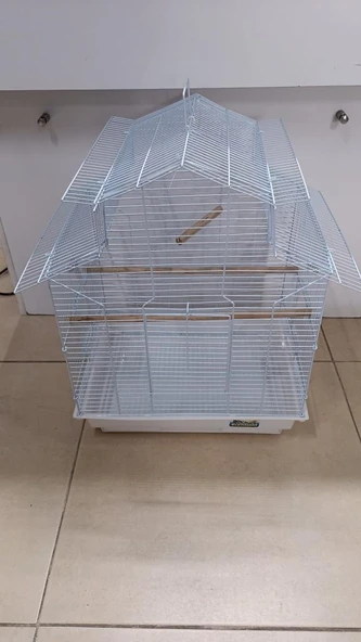 QH Pet Kafes Papağan Çin Çatılı Beyaz 47x36x62 ürün görseli 1