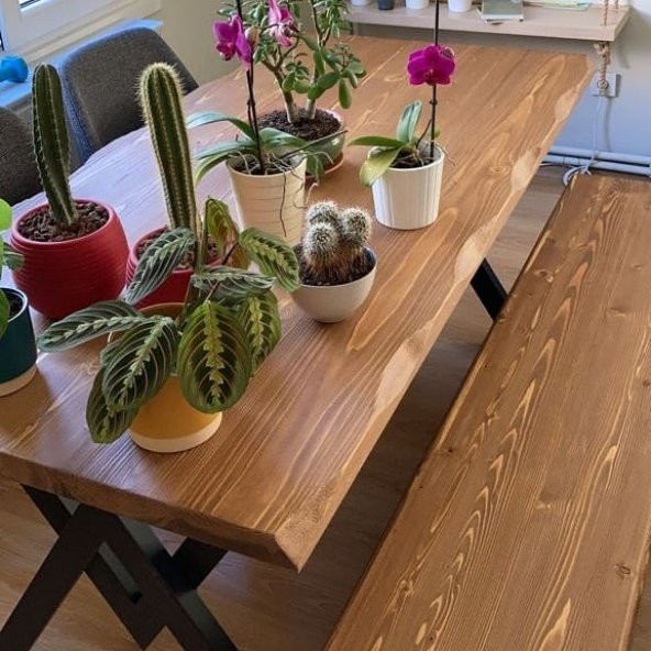 Deryawood Masif Ağaç Yemek Masası 70cmx120cmx76cm- Acık Ceviz- V Ayak ürün görseli 1